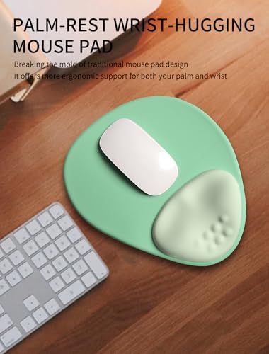 Palm-Rest and Wrist-Hugging Mouse Pad Wrist Rest, Ergonomic Wrist Support with Curve Fitting Cushioned Memory Foam for Carpal Tunnel Pain Relief, 9.9 x 8.3 Inch, Minty Green