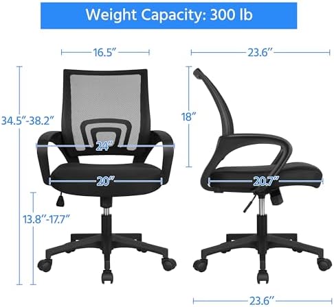 Yaheetech Mid-Back Mesh Computer Office Desk Chair Adjustable Swivel, Black