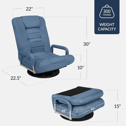 Best Choice Products Swivel Gaming Chair 360 Degree Multipurpose Floor Chair Rocker for TV, Reading, Playing Video Games w/Lumbar Support, Armrest Handles, Adjustable Foldable Backrest - Dusty Blue