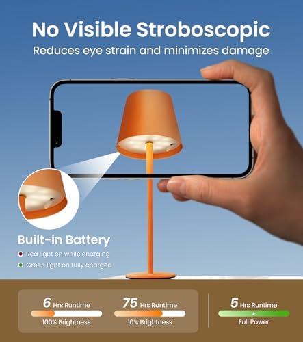 3 Pack Cordless Table Lamp, Portable Battery Operated Lamp with 3 Color Temps and Stepless Dimming, Rechargeable Table Lamp for Dinner, Desk, Cafe, Outdoor (Orange)