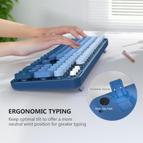 MOFII Wireless Keyboard and Mouse Combo, 2.4 GHz Full-Size Retro Round Keyboard and Mouse, Plug and Play, 8 Multimedia & Shortcut Keys for Mac, Windows, Laptop/Desktop/PC - Blue Gradient