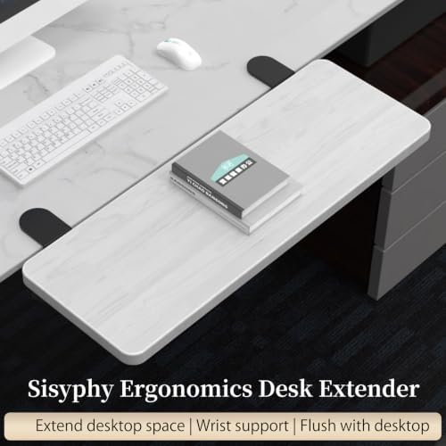 Sisyphy Ergonomics Desk Extender Tray, 25.2x9.5" Punch-Free Clamp on, Foldable Keyboard Drawer Tray, Table Mount Arm Wrist Rest Shelf, Computer Elbow Arm Support