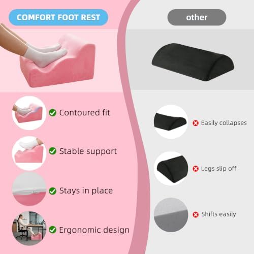 Foot Rest Ergonomic Pillow for Under Desk at Work & Handle Pink