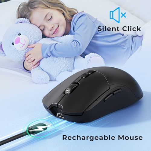 KOPJIPPOM Silent Wireless Keyboard and Mouse Combo - Keyboard with Large Print Cover, 2.4GHz Full-Sized Ergonomic Keyboard with Wrist Rest and Mouse for Laptop, PC, Notebook, Desktop