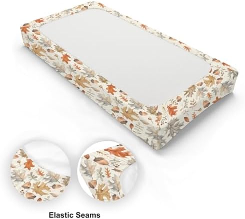 Watercolor Autumn Leaves Pattern Baby Changing Pad Cover, Unisex Fall Theme Nursery Diaper Changing Table Pad Mat Sheet for Boys Girls-16x32