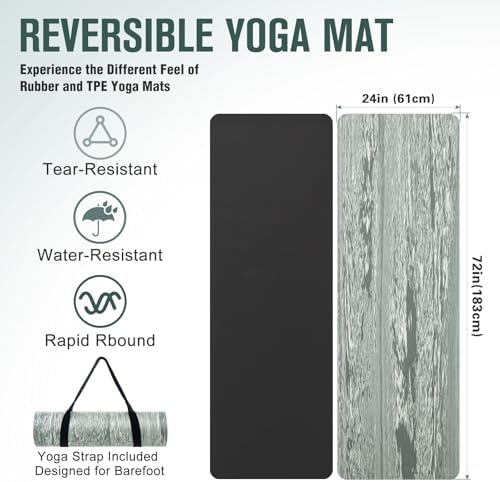 UMINEUX Extra Thick Yoga Mat, 2/5 Inch (10MM), Natural Rubber and TPE Non Slip Yoga Mats with Strap for Women Men, Eco Friendly Exercise Mat for Yoga, Pilates and Home Workout