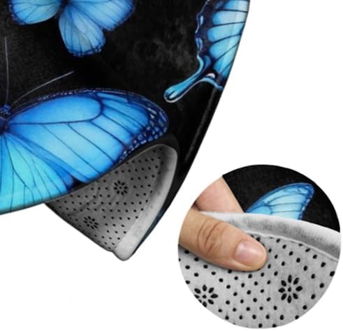 Large Home Decor Mat, Soft Round Yoga Carpet, Non Slip Machine Washable Kitchen Office Circle Rug Butterfly Blue