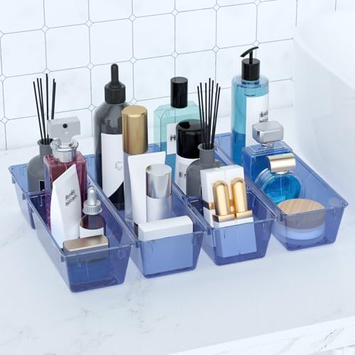 12 Pack Clear Drawer Organizer Set, Drawer Storage Trays, Storage Bins