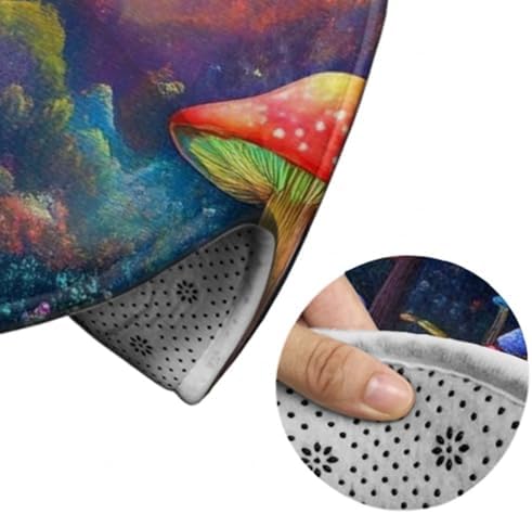 Room Sofa Yoga Soft Round Carpet, Home Decor Non Slip Kitchen Office Circle Rug, Machine Washable Modern Round Area Rug Trippy Mushroom Magic World Art, 24inch