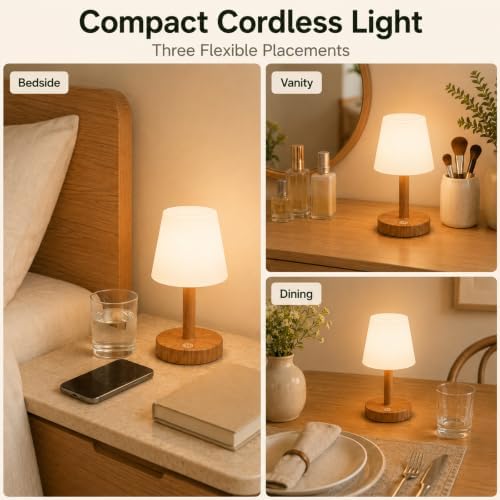 Rechargeable Table Lamp, Mini Cordless Shower Lamp for Bathroom, IP54