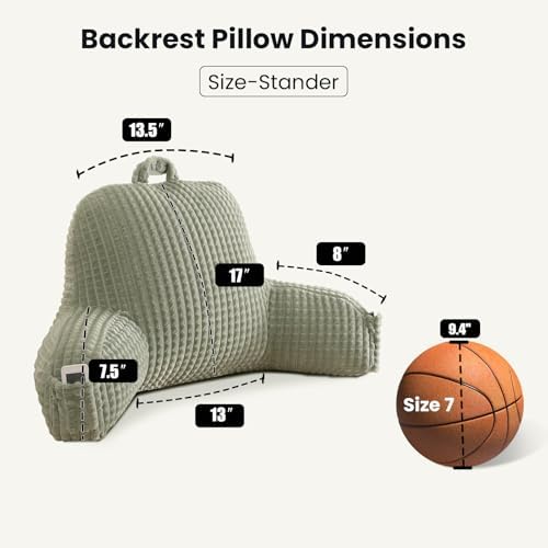 Reading Pillow with Arms for Sitting in Bed,Backrest,Green Flannel,M