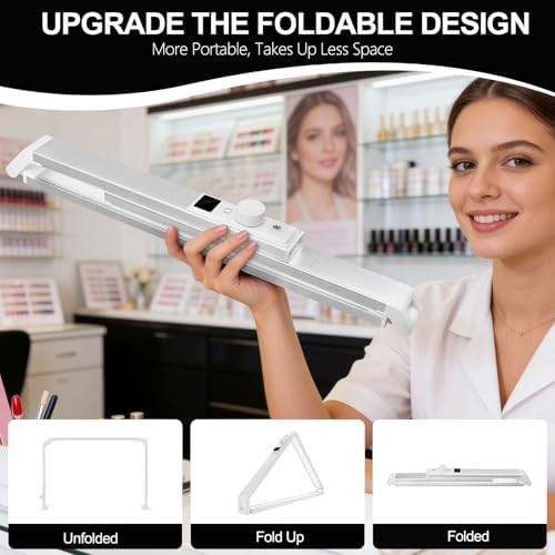 Nail Desk Lamp, Dual Brightness Mode LED Light for Nails Tech, Folding & Anti-Glaring Table Lamp, Shadow-Free Light for Desk with 3 Color Temperature, Adjustable Brightness, Silver