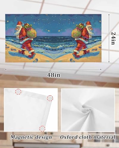Christmas Beach Magnetic Fluorescent Light Covers for Ceiling Lights 2 x 4 Feet,Santa Claus Palm Trees Sandy Blue Office Classroom Kitchen Drop Ceiling Light Covers Lighting Filters Shade Panel 1 Pack