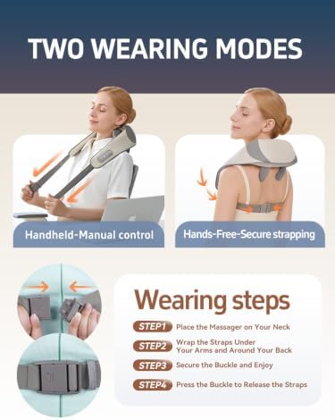 Cordless Neck and Shoulder Massager with Heat, 6D Shiatsu
