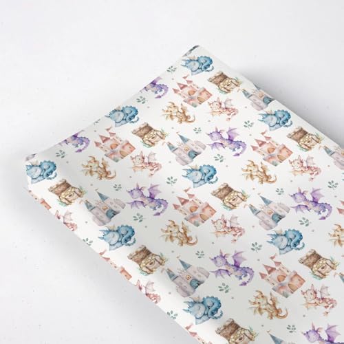 Cute Cartoon Dragon Castle Stars Leaves Baby Changing Pad Cover,Unisex Dragon Nursery Diaper Changing Table Pad Mat Sheet for Boys Girls-16x32