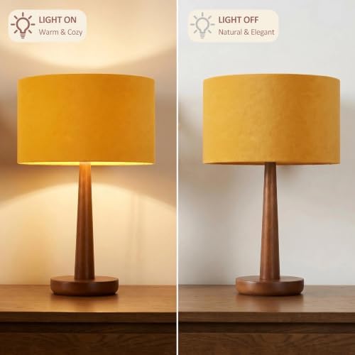 18.5" Modern Dimmable Walnut Wood Table Lamp with Velvet Shade, Orange