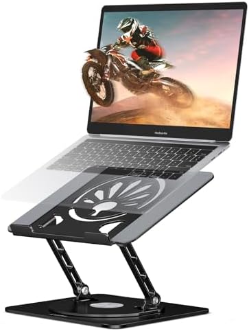 Adjustable Rotating Laptop Stand for Desk, Aluminum Riser, Black