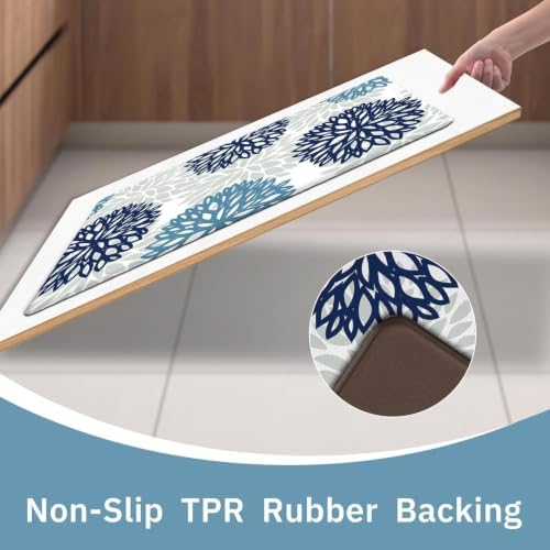 Cushioned Anti-Fatigue Kitchen Mats for Floor – Non-Slip Waterproof Memory Foam Runner, Extra Wide & Long, Comfortable Standing Mat for Kitchen, Sink, Office, Laundry, Navy Teal