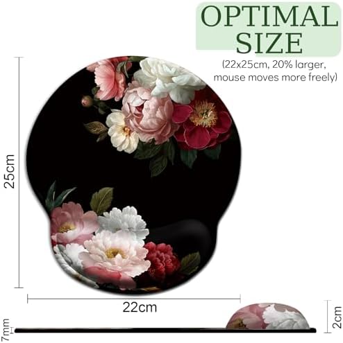 LIMKRIAN Black Flower Ergonomic Mouse Pad with Wrist Rest, 9.8 x 8.6 in
