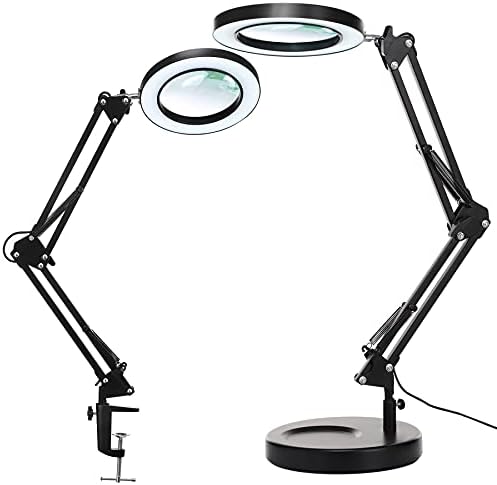 KIRKAS Magnifying Glass with Light and Stand, 12X 9.06in Clamp & Base
