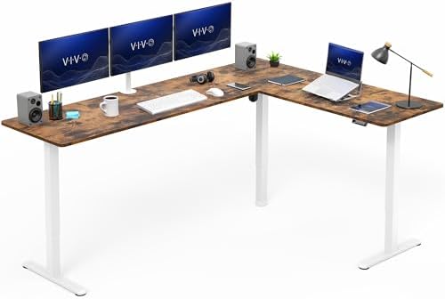 VIVO Rustic Vintage Brown 84 x 63 in Corner Standing Desk, DESK-E3CTWN-84