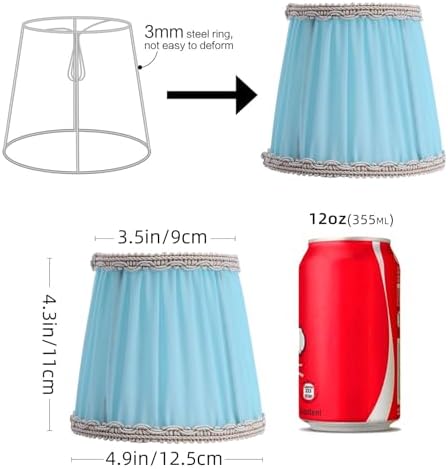 Fuloon Chandelier Lamp Shades, Clip on Small Sconce Lamp Shades, Suit for Candelabra Bulbs in Modern/European/French Country/Farmhouse Decoration, 3.5x4.3x4.9 in(6 Pack, Chiffon Blue)