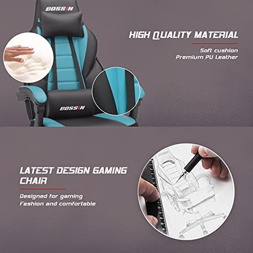 BOSSIN Big and Tall Gaming Chair with Footrest and Massage, 400lb Weight Capacity, Ergonomic Heavy Duty Chair with Large Size Seat and High Back