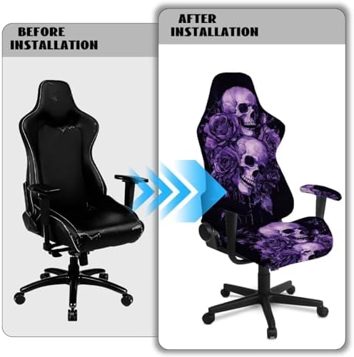Skull Purple Gaming Chair Cover Stretchable Game Chair Slipcovers with 2 Armrest Covers, Scratch-Proof Gamer Desk Chair Covers for Computer Office Seat