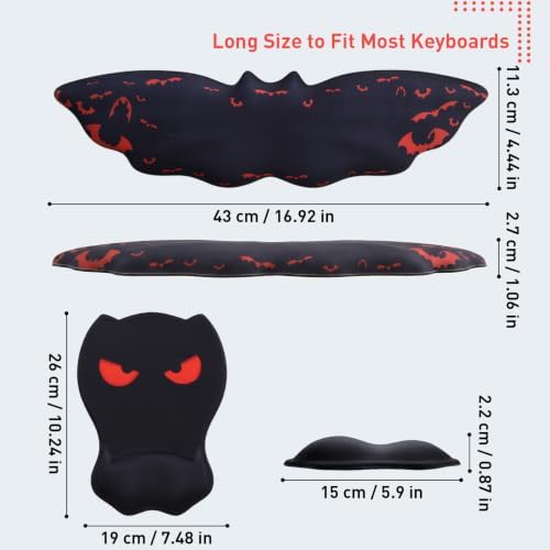 Ergonomic Keyboard and Mouse Wrist Rest 2 in 1 Set, Red Orange Bats