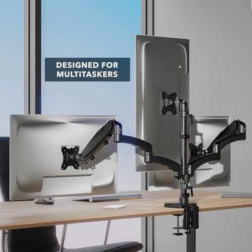 Mount-It! Triple Monitor Desk Stand, USB-A & C, Black