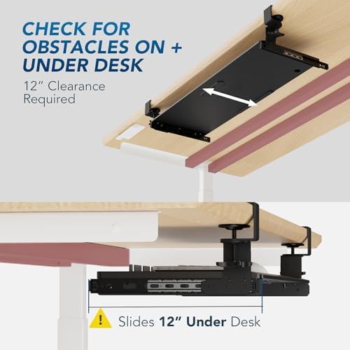 AX WABER Keyboard Tray Under Desk Pull Out with Extra Sturdy Adjustable C Clamp Mount System, 27.3 (32.5 inch Including Clamps) x 11 Inch Slide-Out Platform Computer Drawer for Typing, Black,AX01WB01