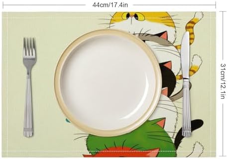 Stacked Colorful Cats Linen Placemats Set of 1PCS, Heat Resistant Non-Slip Washable Table Placemats for Dining Everyday Use Hotel Banquet Home Decor