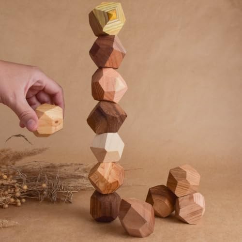 Wooden Stacking Stones Board Game Hardwood Balancing Blocks Party Game, Unique Handmade Sensory Stacking Rocks, Aesthetic Desk Decor Gift