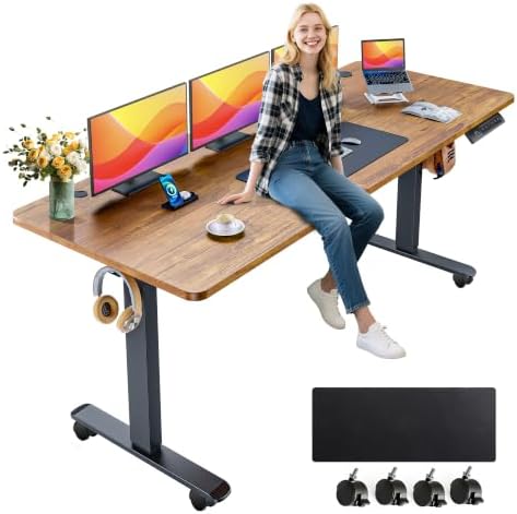 farexon 63x24 Inch Electric Standing Desk with Mouse Pad, Brown