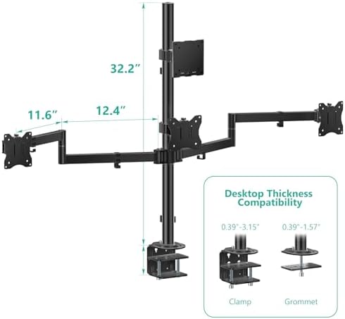 WALI Stacked 4 Monitor Mount for 49" UItrawides and Three 27" Monitors