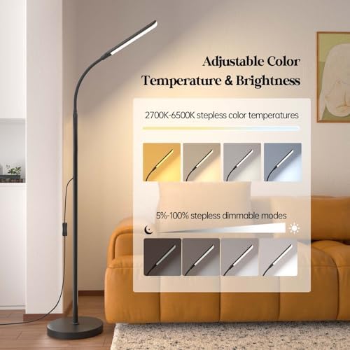 Aisutha LED Floor Lamp, 18W Super Bright Floor Lamp for Living Room, Adjustable Stepless Colors & Brightness Standing Lamp, Eye Caring Reading Light with Remote
