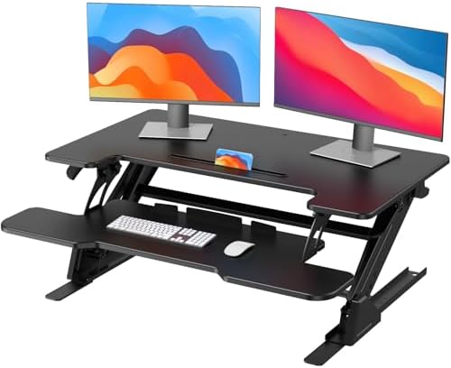 HUANUO 36" Z-Shaped Standing Desk Converter with Wide Keyboard Tray, Black