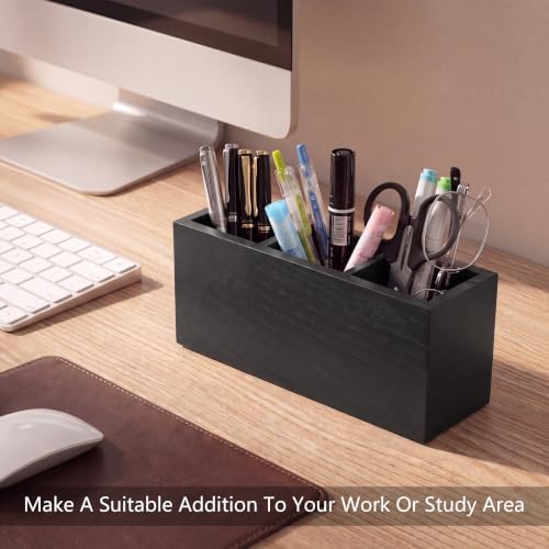Wood Pen Holder for Desk with 3 Slots (Ash Black)