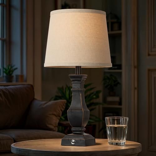 ROTTOGOON Dimmable Table Lamps Set of 2, Rustic Farmhouse Table Lamps for Living Room Bedroom, Bedside Desk Lamps for end Tables, Touch Lamps for nightstand, 9W Bulbs Included, 22", Black