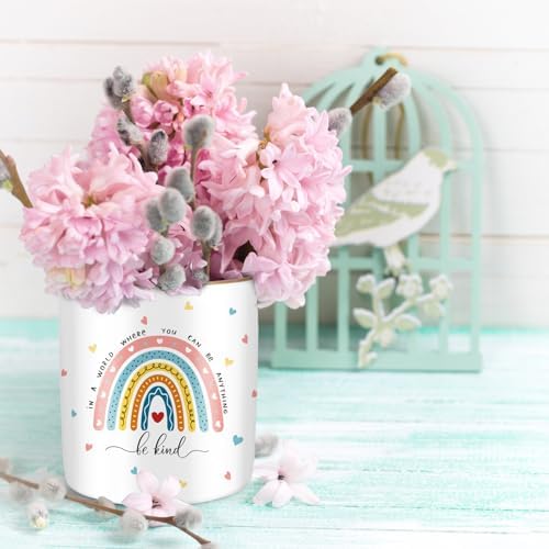 Pen Holder, Ceramic Durable Pencil Cup for Desk， Simple&Modern Style Makeup Organizer, Cute Multifunctional Office Supplies for Home, Kids and School, Rainbow Pattern