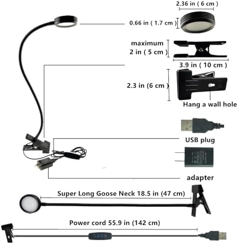 2 Pack 3W LED Clamp Desk Lamp 3 Color Dimmable Gooseneck Clip Light
