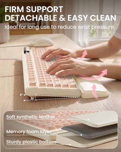 EWEADN Wired Keyboard and Mouse Combo with Detachable Wrist Rest - Peach