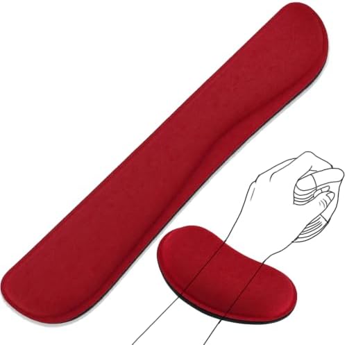Keyboard Wrist Rest and Mouse Wrist Rest Set - Ergonomic Memory Foam Wrist Cushion - for Wrist Support on Computer, Laptop, Office, Playing Games, Typing Relieves Wrist Pain Red