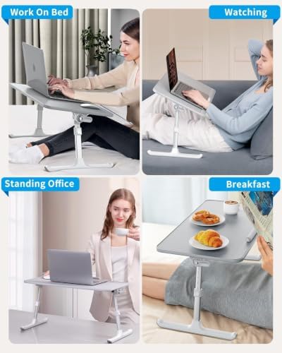 SAIJI Non-Slip Leather Lap Desk Laptop Bed Tray Table, Laptop Stand for Bed
