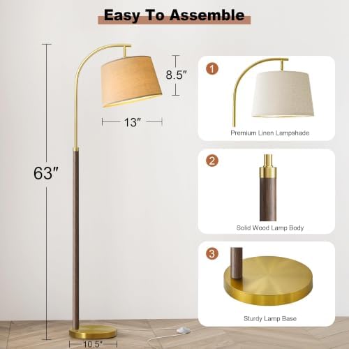 Real Wood Floor Lamps for Living Room Bedroom, 62" Mid Century Modern Lamp