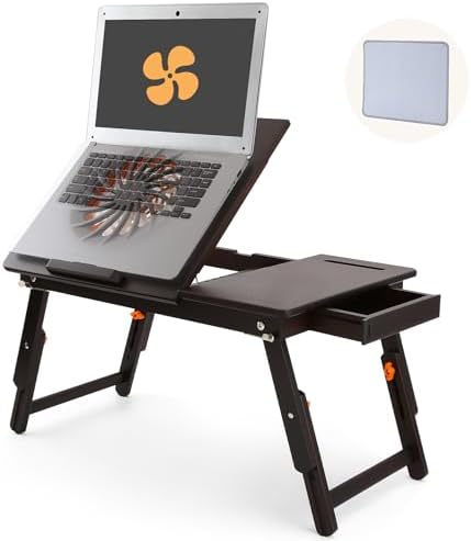 Nnewvante Laptop Desk with Fan 7 Angles & 4 Heights Adjustable,Black Walnut