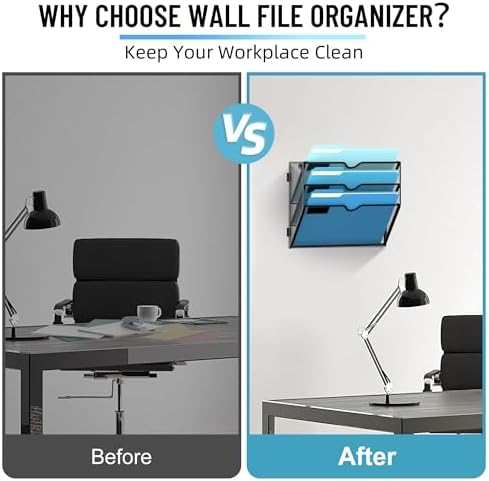 3-Tier Hanging Wall File Organizer with Hooks for Office Organization