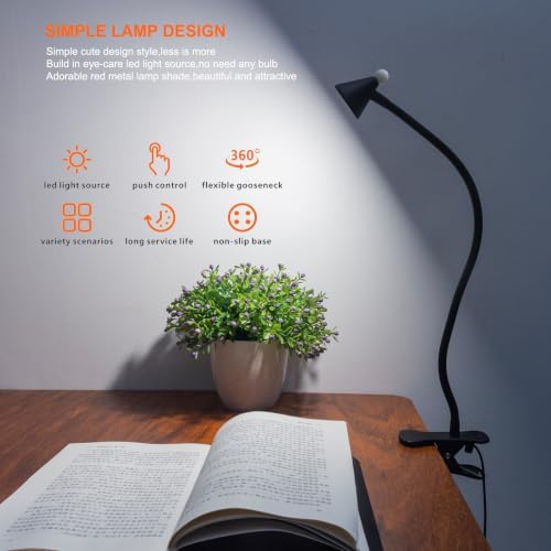 LED Clip Light 3 Color Dimmable Clip Desk Lamp Black