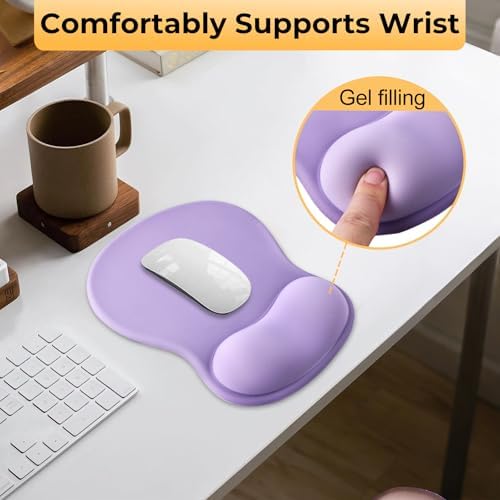 Gel Mouse Pad with Wrist Support, Ergonomic Mousepad with Wrist Rest, Gaming Mouse Pad with Soft Cushion & Non-Slip PU Base & Concave Design & Pain Relief, for Home Office Computer Laptop, Purple