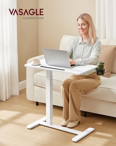 VASAGLE Overbed Table with Wheels, Mobile Laptop Standing Desk, 27.6 Inch